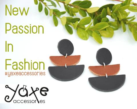Black brown semicircles leather earrings