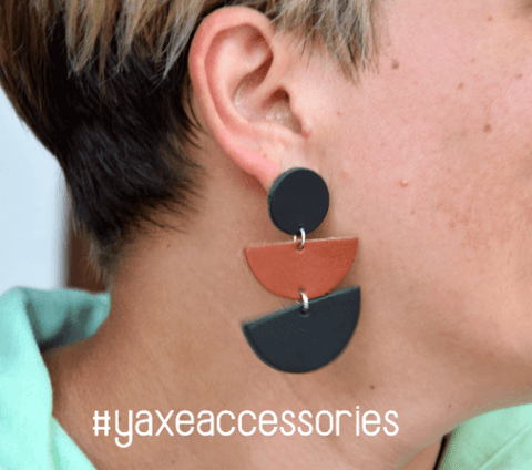 Black brown semicircles leather earrings