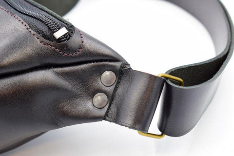 Black leather banana bag - Unisex leather fanny pack