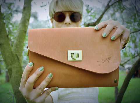 Teracotta brown leather wood women bag (red brick)