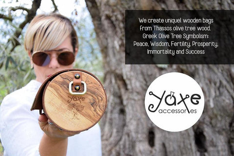 Whisky brown cylinder leather and wood women bag - Handmade bags & jewelry Bags