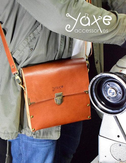 Brown tampa coffee leather and olive wood shoulder crossbody men's bag