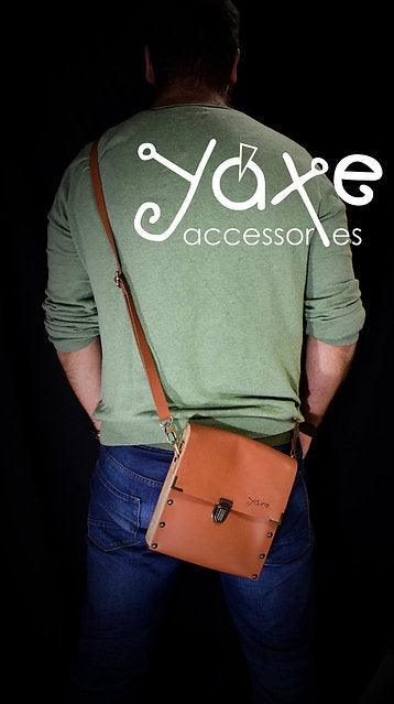 Brown whisky leather and olive wood shoulder crossbody men's bag