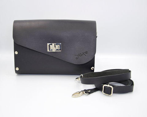 Black women bag from leather and wood