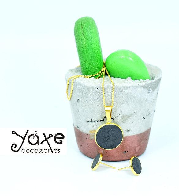 Minimalist Concrete Jewelry Set: Stainless Steel Elegance Black