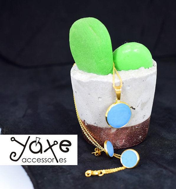 Minimalist Concrete Jewelry Set: Stainless Steel Elegance Blue
