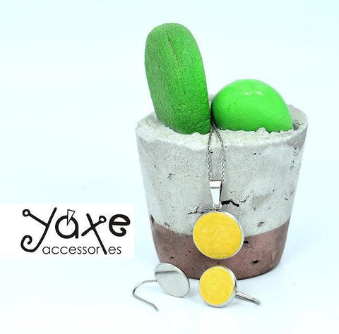 Concrete jewelry earrings & necklace set Yellow
