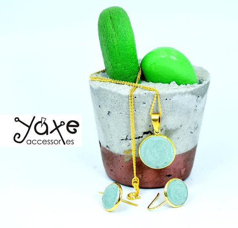 Concrete jewelry earrings & necklace set Mint