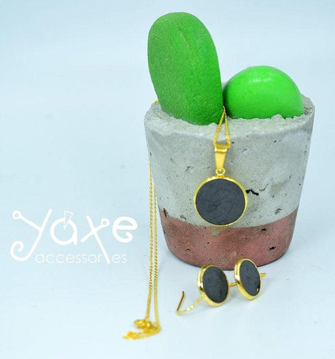 Concrete jewelry earrings & necklace set Black