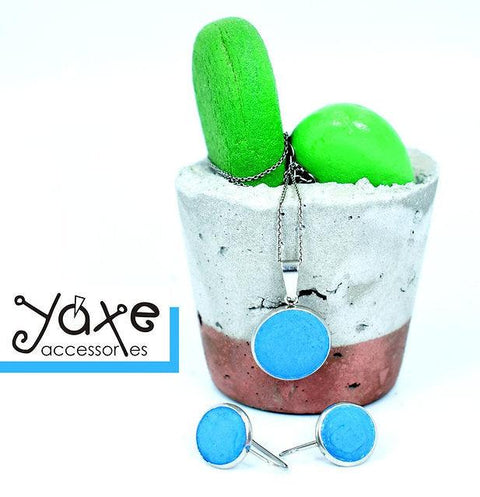 Concrete jewelry earrings & necklace set Blue