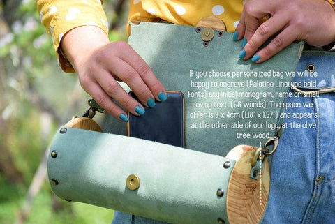 Mint green cylinder leather and wood women bag
