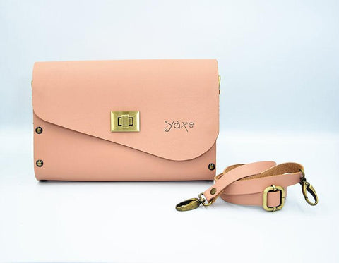 Pink leather wood women bag
