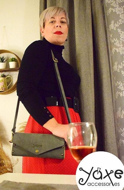 Gray small clutch women bag from leather and wood - Handmade bags & jewelry Bags