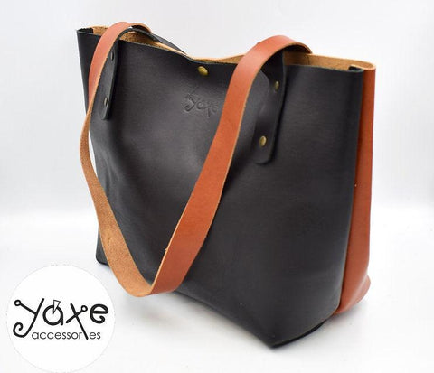 Black and brown tampa leather tote women bag