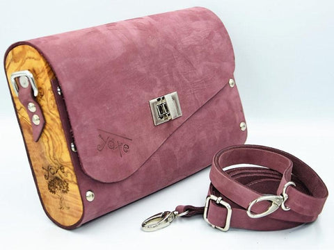 Purple leather wood women bag