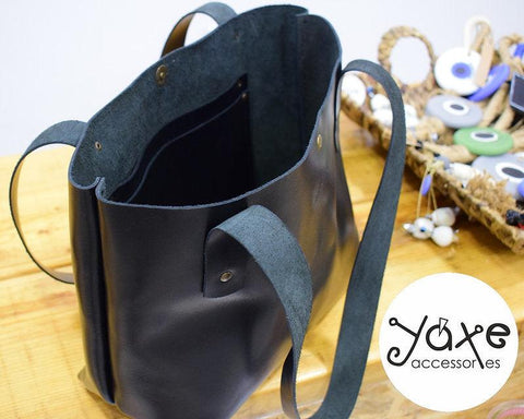 Black leather tote women bag