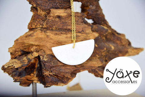 Half circle pendant necklace white marble jewelry