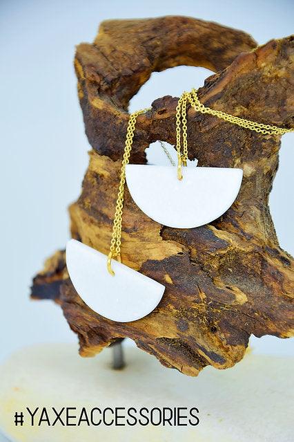 Half circle pendant necklace white marble jewelry