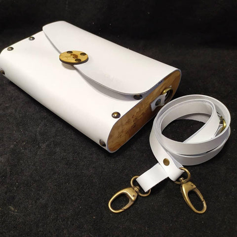 White leather wood women bag