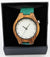 Unisex Wooden wrist watch with green leather strap and white kadran
