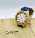 Wooden wrist watch with white kadran and blue strap
