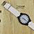 Wooden wrist watch with white kadran and white strap