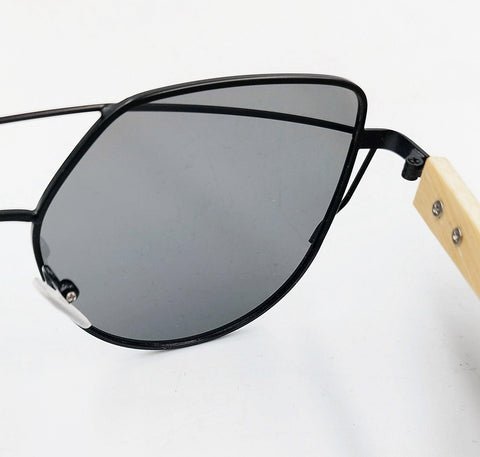 Black metallic and bamboo wooden sunglasses