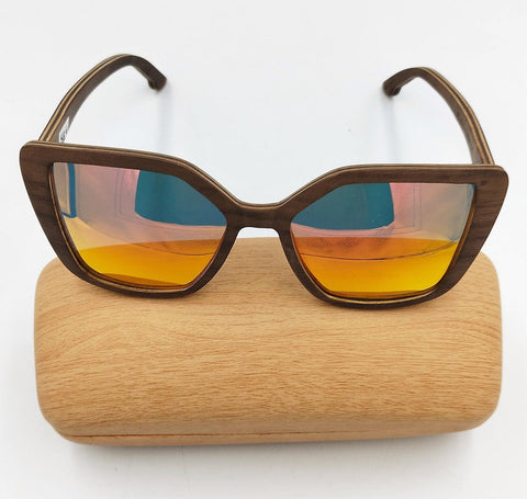 Brown women bamboo wooden sunglasses