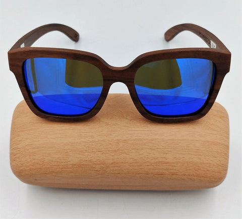 Unisex bamboo wooden sunglasses blue lens