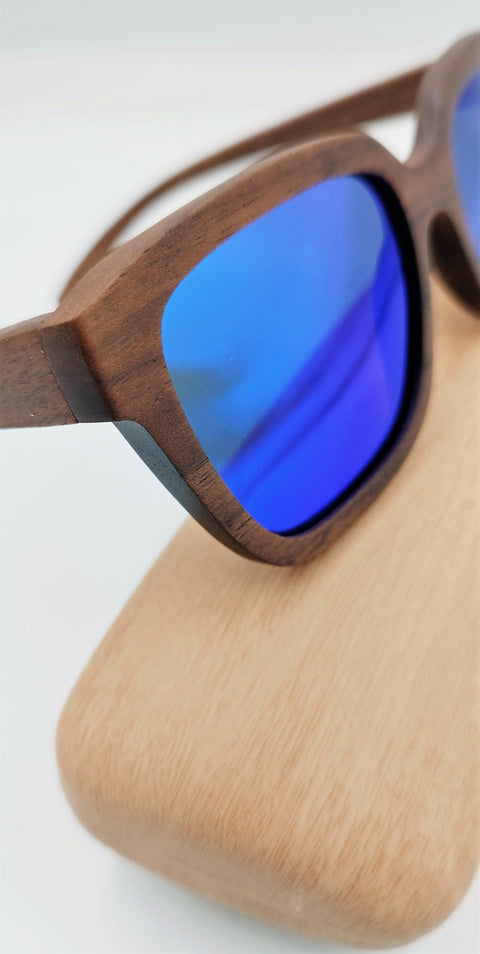 Unisex bamboo wooden sunglasses blue lens