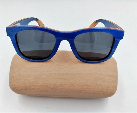 Blue unisex bamboo wooden sunglasses