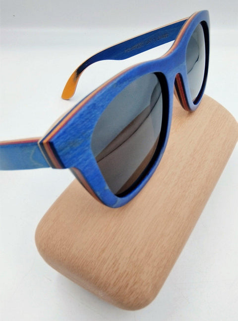 Blue unisex bamboo wooden sunglasses