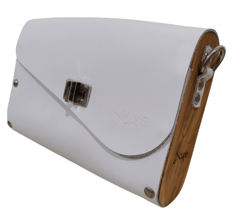White leather wood women bag