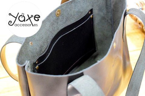 Black leather tote women bag