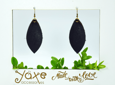 Leaf leather brown black earrings