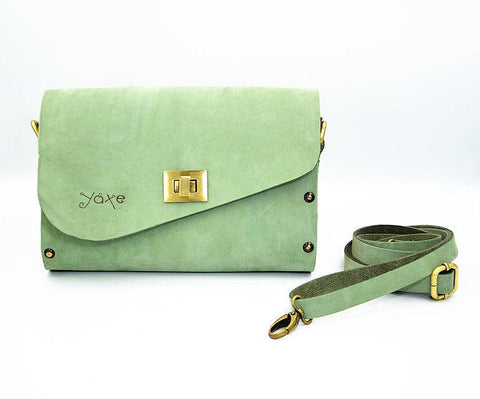 Mint leather wood women bag