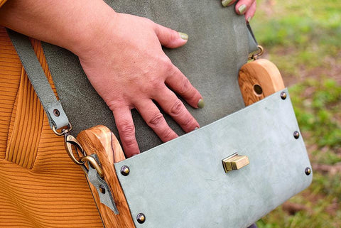 Mint leather wood women bag