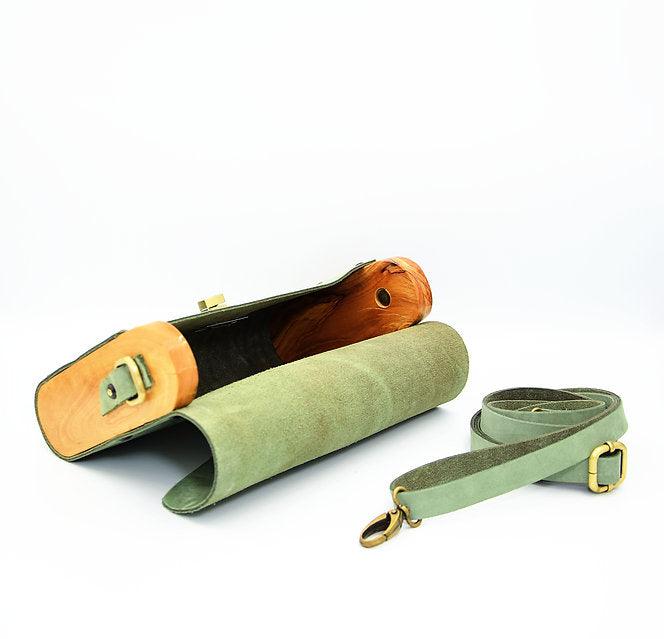 Olive Wood & Mint Nubuck Leather Women's Crossbody Clutch