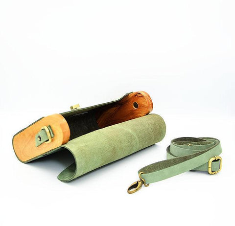 Mint leather wood women bag