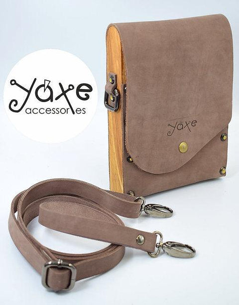 Mocha belt brown bag from leather and wood