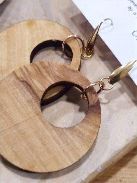 Olive tree wood earrings