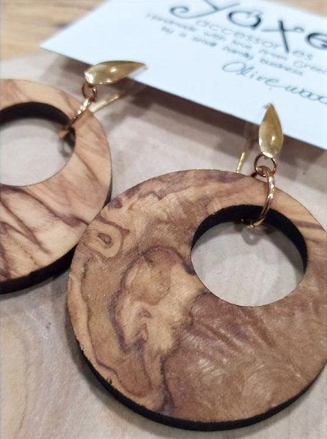 Olive tree wood earrings 2 Circles