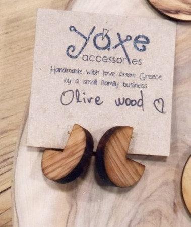 Olive tree wood earrings Packman Style
