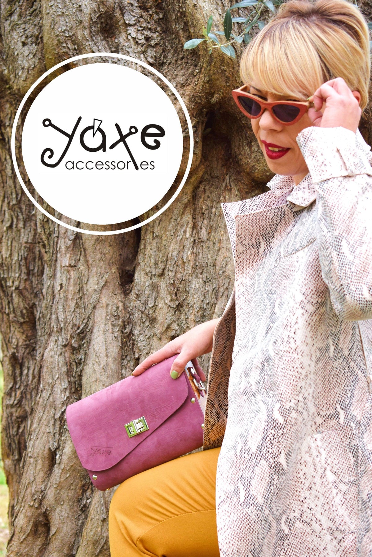 Elegant Purple Leather Wooden Bag
