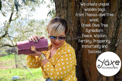 Purple cylinder leather and wood women bag - Handmade bags & jewelry Bags