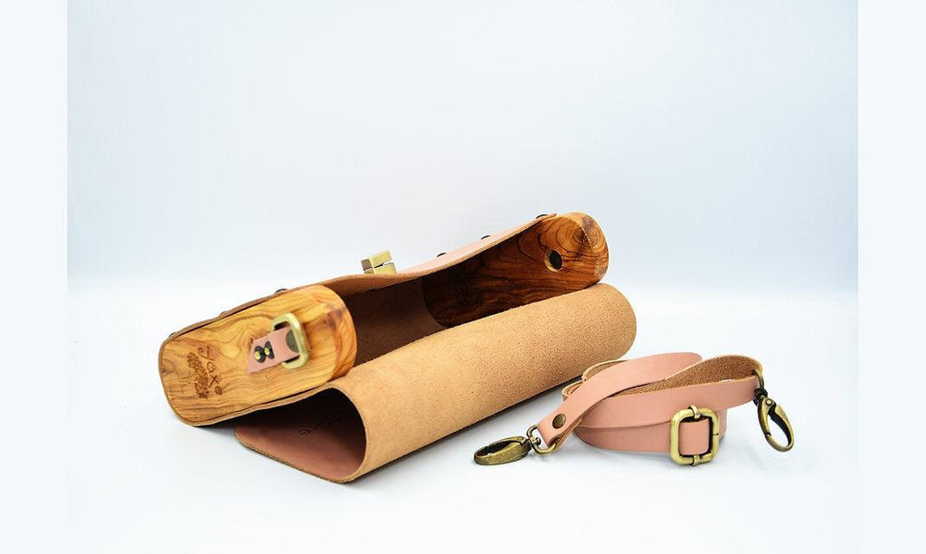Thassos Olive Wood & Pink Vachetta Leather Clutch Bag