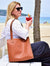 Whisky brown tote women bag from leather and olive tree wood