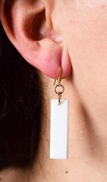 Rectangle white marble drop earrings Handmade bags jewelry