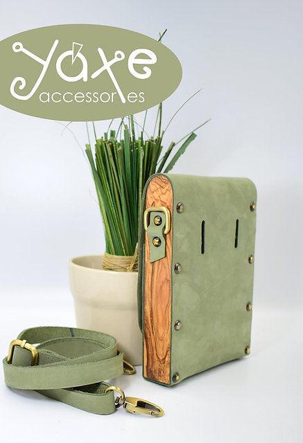 Mint belt bag from leather and wood