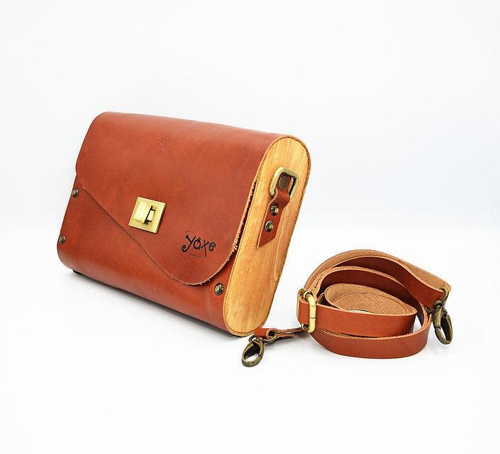 Cognac brown leather wood women (tampa) – Handmade bags jewelry